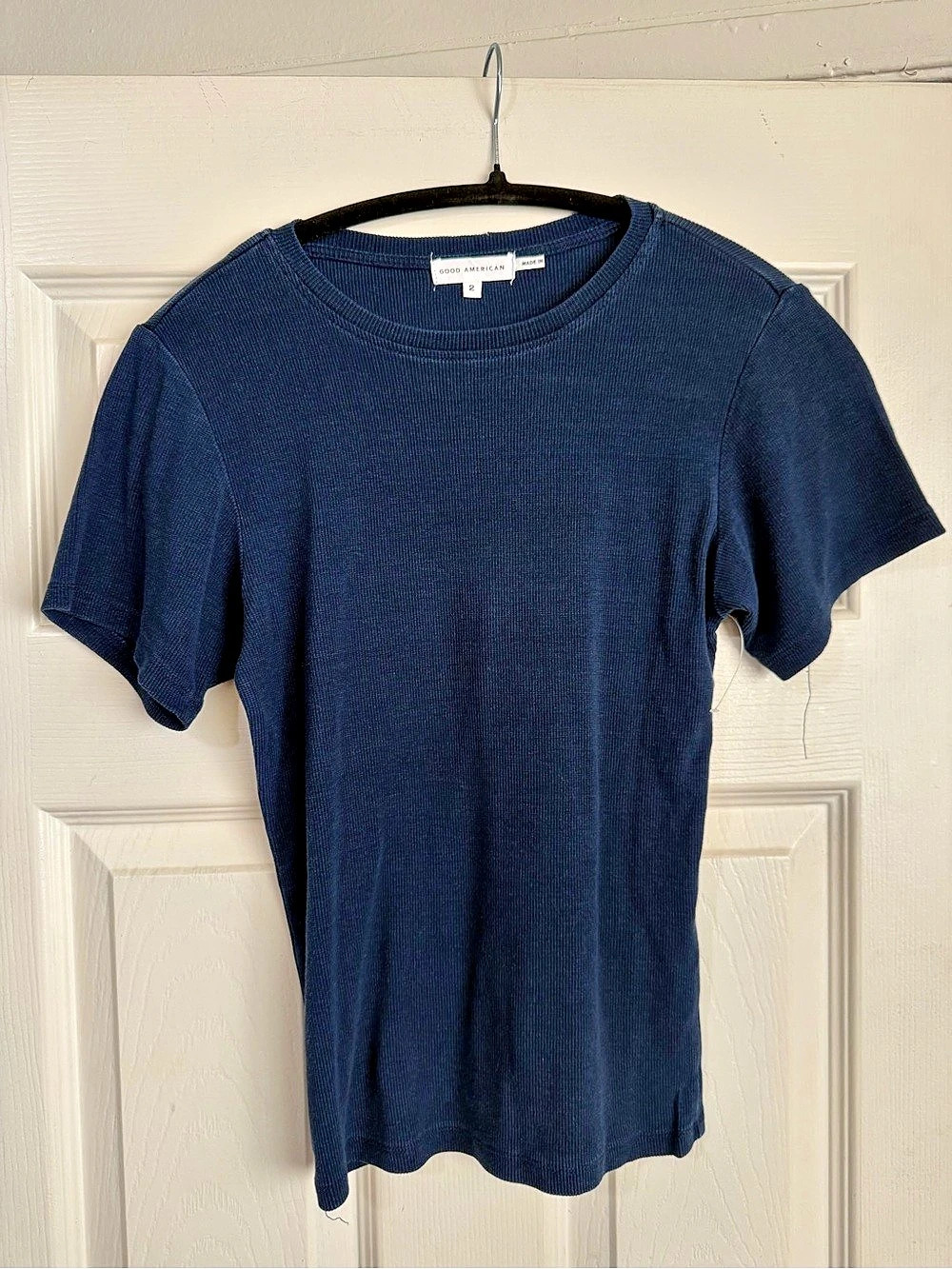 Good American Ribbed Short Sleeve Top in Blue Size 2 Like New